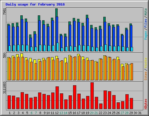 Daily usage for February 2016